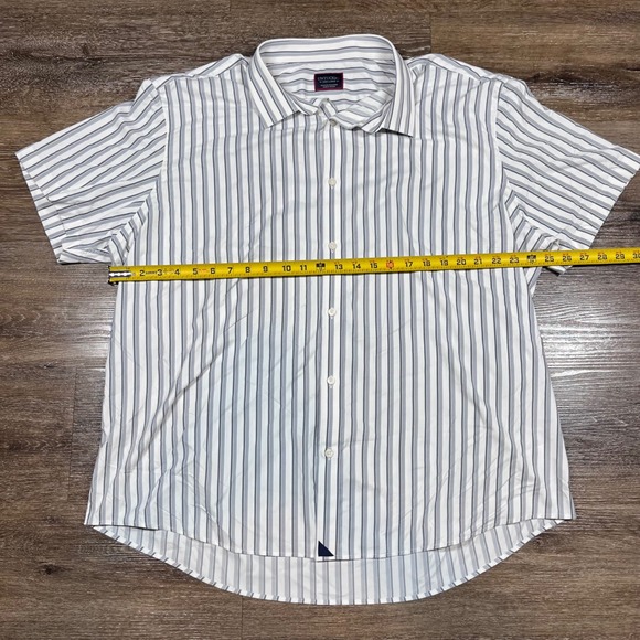 UNTUCKit Shirt Mens 3XL Short Sleeve Stripe Button Down White Gray Preppy Casual - Picture 6 of 6